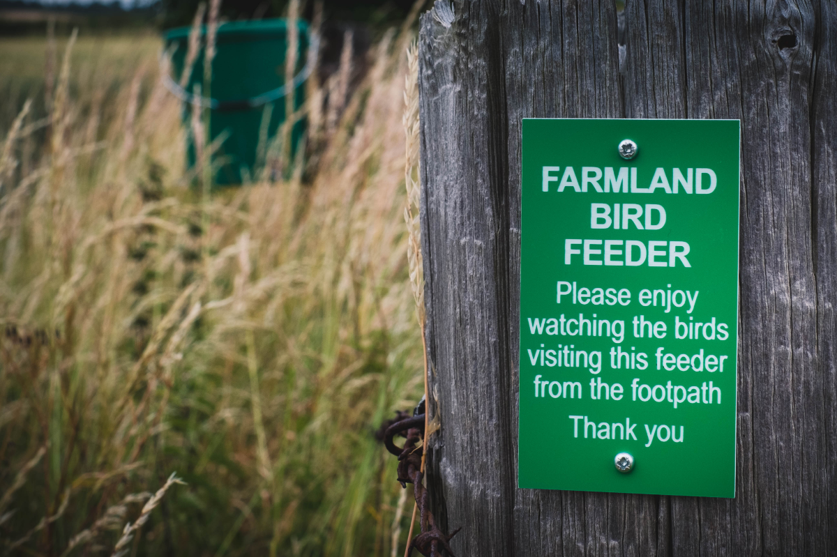 Signs for wildlife management and conservation activities on farms and estates. Signs for farmland bird feeding, pest control and habitat creation and management.