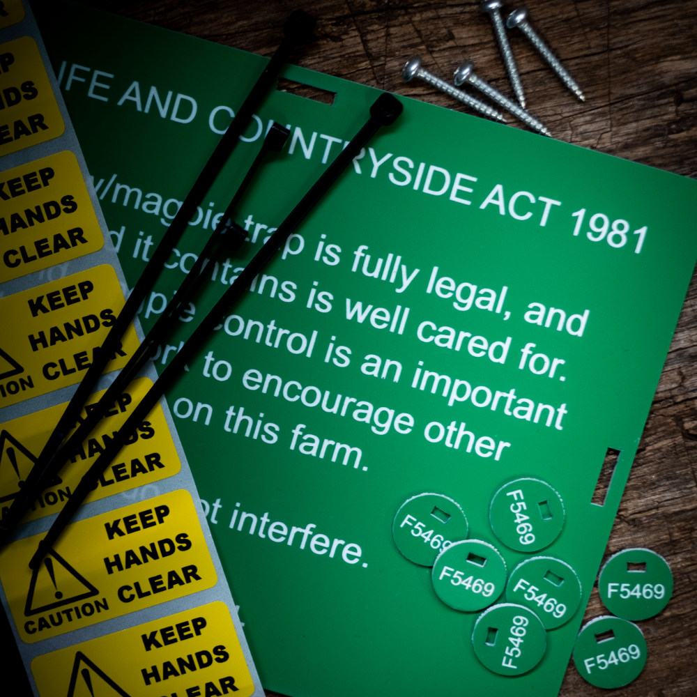 A range of signs and tags for traps and cable restraints for public education, safety advice and to meet legislative requirements. 