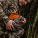 Moultrie Quick Field Camera Bag MCA-13293. Carries up to three game cameras or modems, protected in padded enclosure with adjustable dividers. Three external accessory pouches with zippers offer flexible storage for all types of tools, gear, and other necessities. Top access zippered panel holds up to 20 SD cards. Padded sling-style strap for carrying comfort, clips at one end and features MOLLE system for additional capacity.