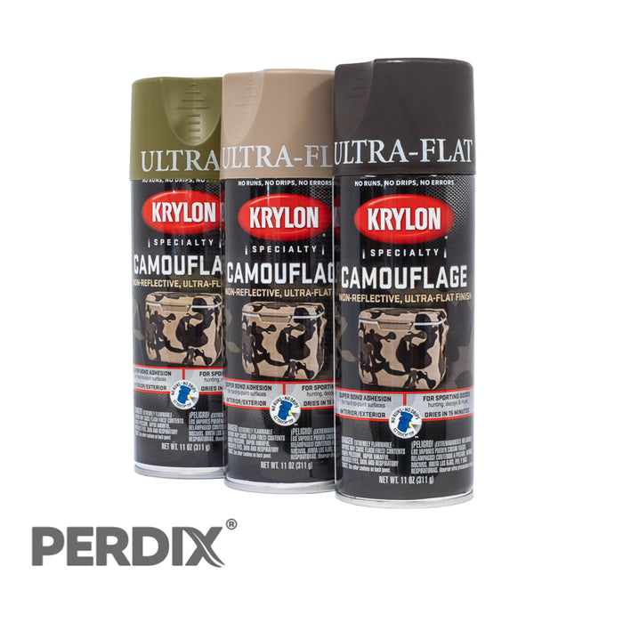 This ultra-flat paint is non-reflective to provide the ultimate camouflage covering for a wide range of outdoor equipment from feeders to trail camera security cases.  Very easy to apply using the Krylon Snap & Spray spray gun and touch dry within 15 minutes.  No need for sanding or priming before application and bonds to most plastics, PVC, hard vinyl, ceramic glass, wood and metal. Extremely hard wearing when fully dry.  Six camouflage colours available including black, brown, green, olive, khaki and sand