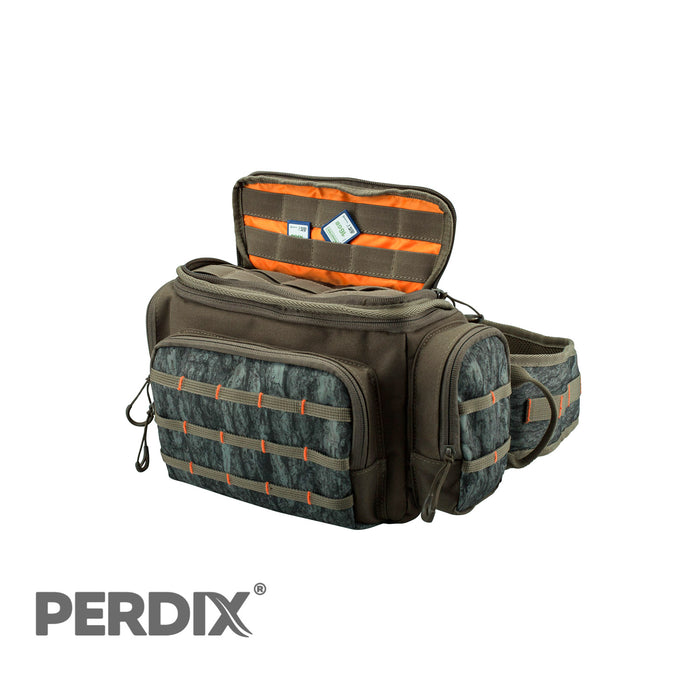 Moultrie Quick Field Camera Bag. Carries up to three game cameras or modems, protected in padded enclosure with adjustable dividers. Three external accessory pouches with zippers offer flexible storage for all types of tools, gear, and other necessities. Top access zippered panel holds up to 20 SD cards. Padded sling-style strap for carrying comfort, clips at one end and features MOLLE system for additional capacity.