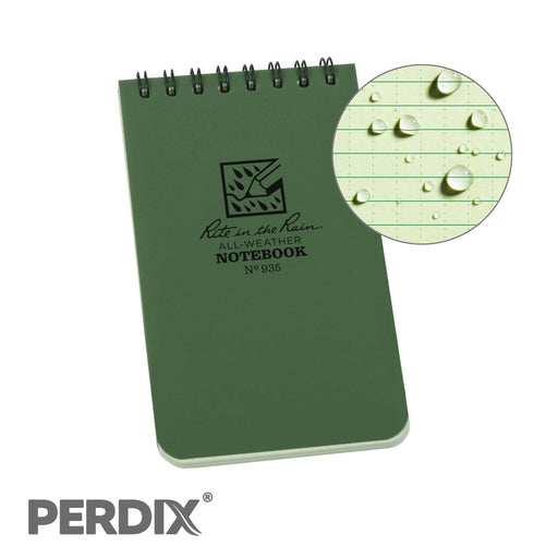 Rite In The Rain Top Spiral Notebook - Green, with all-weather writing paper.