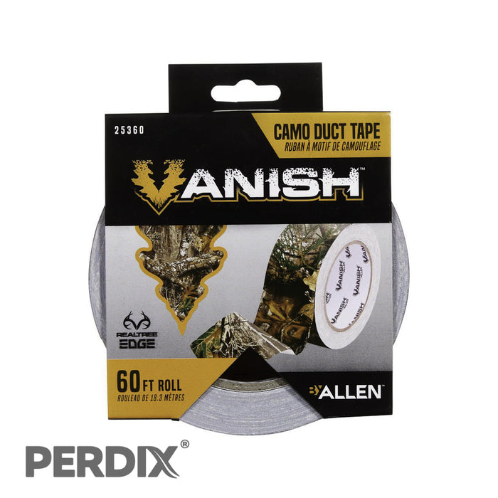 Vanish Duct Tape. Vanish™ Camo Duct Tape is great for concealing or securing a variety of your outdoor needs. The tape adheres to almost any material. It is extremely durable when adhered but can be torn to length by hand.