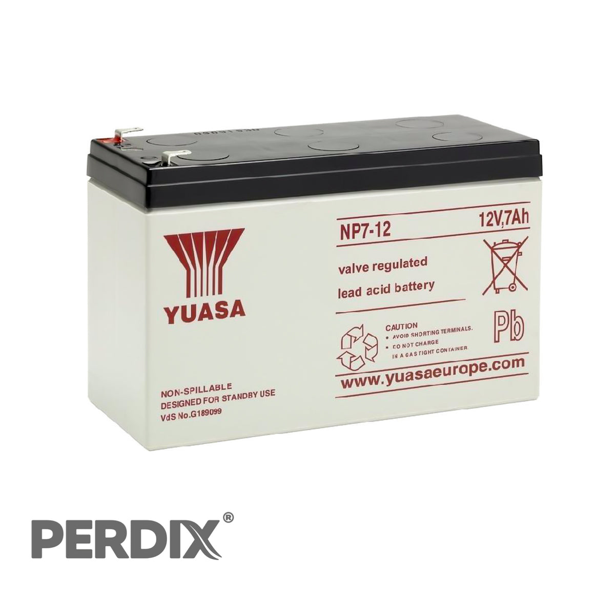 Yuasa 12V Faston 4.8mm Sealed Lead Acid Battery, 7Ah