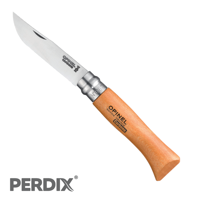 The Opinel pocket knife, the essential companion. Exceptional cutting quality and ease of sharpening. The N°08 The flagship size of the collection! Very versatile, the N°08 is essential for DIY, camping, hunting, It offers an excellent cutting quality. 