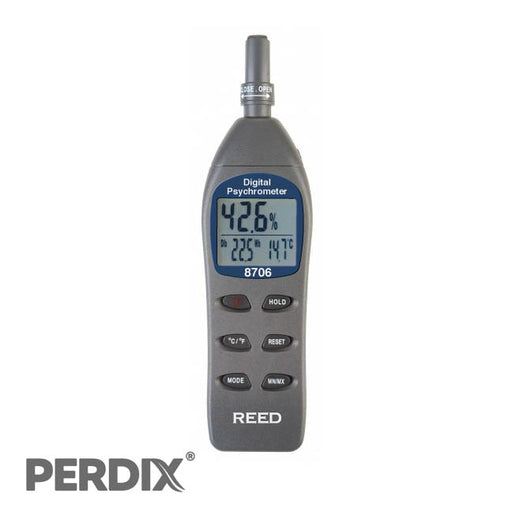 REED 8706 Digital Psychrometer / Thermo-Hygrometer. Accurate and fast responding with optional probe for contact/differential temperature measurements.