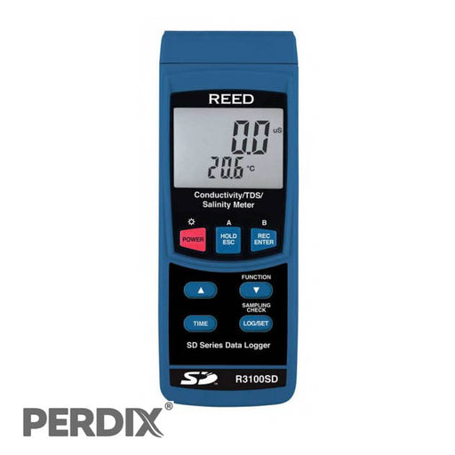 REED R3100SD Data Logging Conductivity/TDS. Real-time data logger with integrated SD memory card measures/records conductivity, total dissolved solids (TDS) and salt levels in water with automatic temperature compensation. 