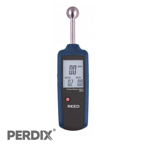 REED R6010 Pinless Moisture Meter. This non-destructive moisture detector measures moisture content in tiles, wood and building materials by simply running the probe over the surface area. The R6010 is capable of measuring up to 1.6" (40mm) and features user adjustable alarms and built-in self calibrating functions.