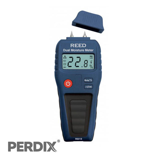 REED R6018 Dual Moisture Meter, Pin/Pinless. Pin and Pinless functions detect moisture in wood and building materials (i.e. sheet rock, cardboard, plaster, concrete and mortar).